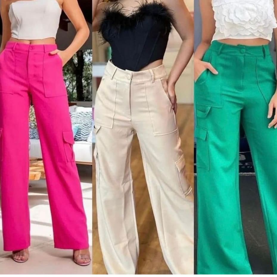 Calça Pantalona Alfaiataria Cargo Com 4 Bolso Lateral