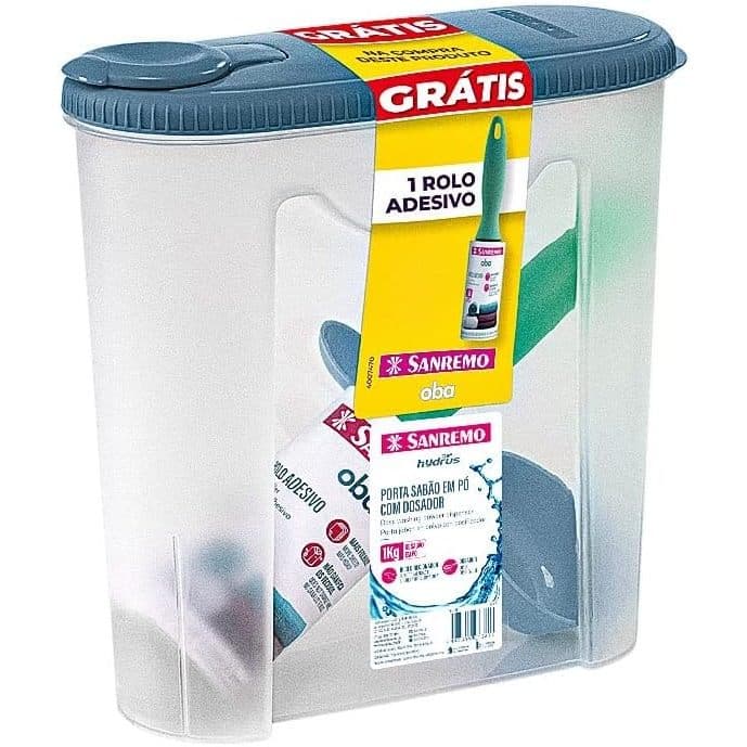 Porta Sabão em Pó  Com Dosador​​, Transparente Linha Hydrus, Sanremo, Brinde Rolo Adesivo Tira Pelos