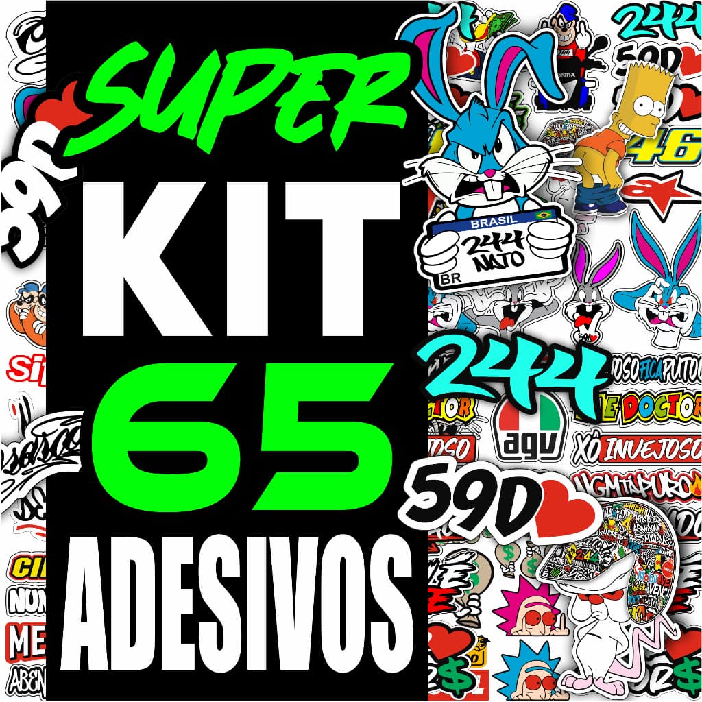 Kit 65 Adesivos Para Moto Bike Carro - Osascorte Pernalonga Grau 244 - Lavável