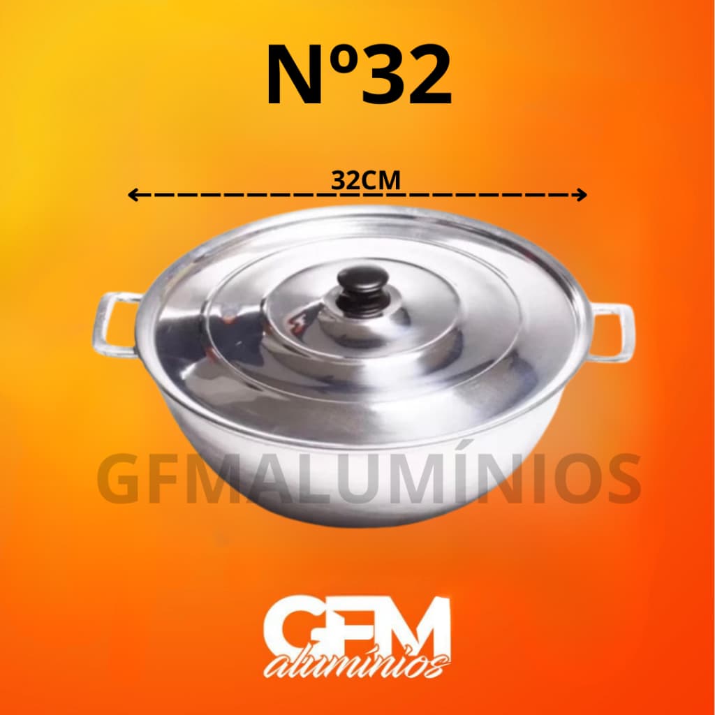 Tacho Nº 32 em alumínio fundido batido grosso - polido - 32 centímetros
