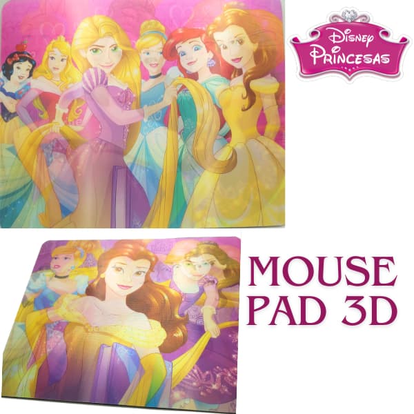 Mouse Pad 3D Princesas 23X19 Cm  Emborrachado Antiderrapante