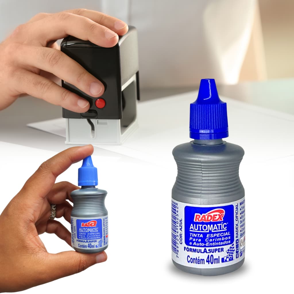 Tinta Para Carimbo Automático Radex Cor Azul Refil P/ Reposição
