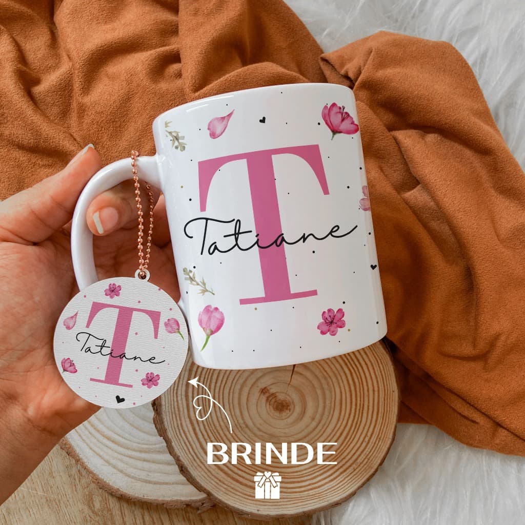Presente feminino, Caneca personalizada flores rosas inicial e nome , presente criativo, presente mãe, presente amiga