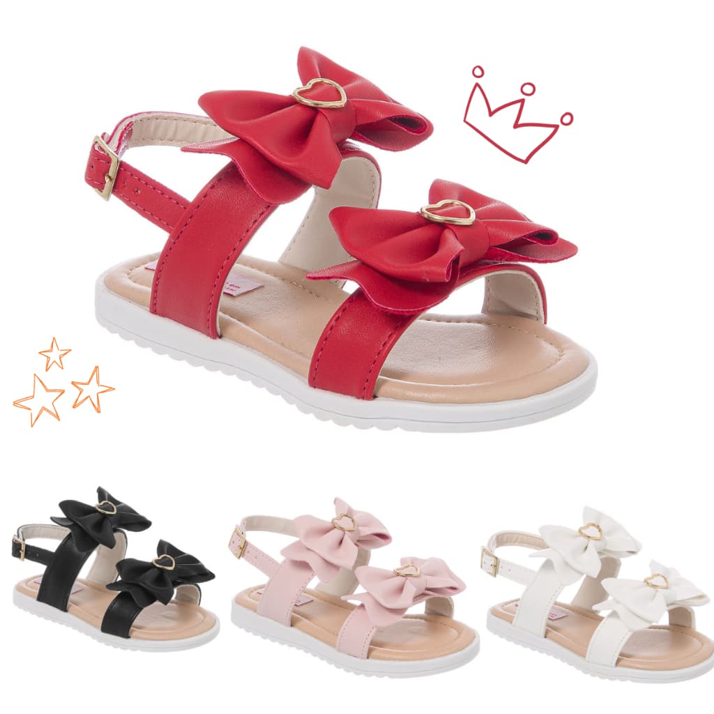 Sandália Infantil Menina Casual Luxo Laços Coração Super Confortável Premium 20 ao 27