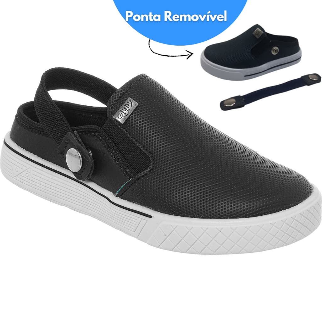 Tênis Infantil Menino Sapato Calce Fácil  Casual 2 em 1 Estilo Mule Couro Sintético  - 20 ao 35