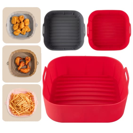 Bandeja Forma Cesta De Silicone Para Airfryer 20,5x20,5x7 Quadrada Redonda