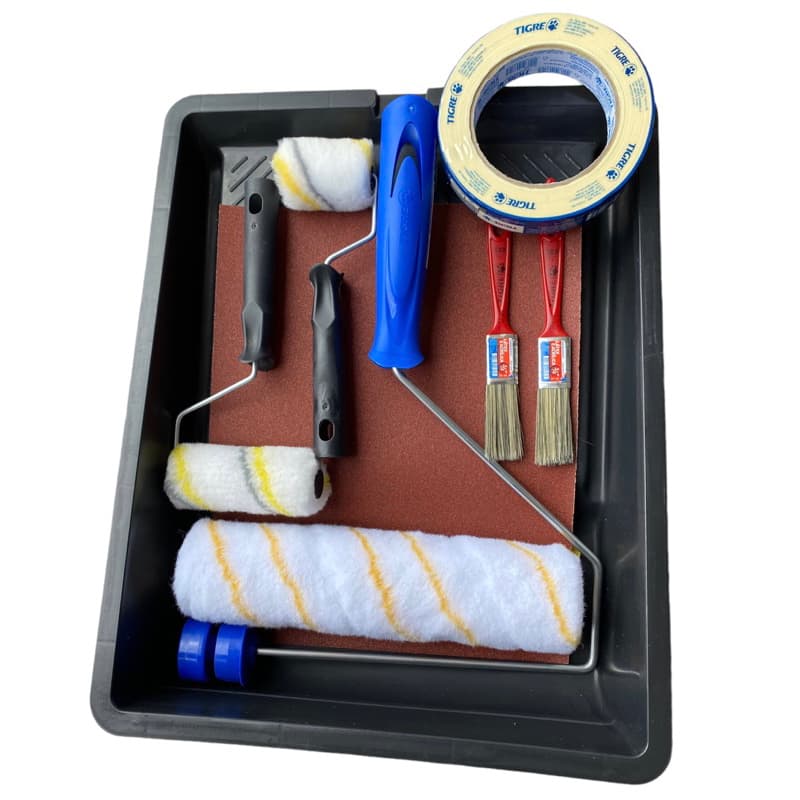 Kit C/ 15 Peças Pintura Casa Parede Rolo De Lã Com Fita Crepe, Pincel Lixa E Bandeja Tigre