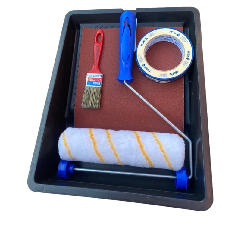 Kit Pintura Casa Parede Rolo Lã Anti Respingo Pincel E Bandeja 10 Peças Tigre