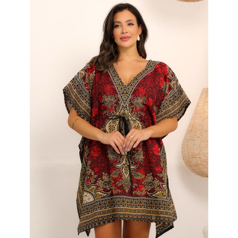 Vestido Curto Kaftan Indiana Saída De Praia Plus size GG Estampa Africano 272
