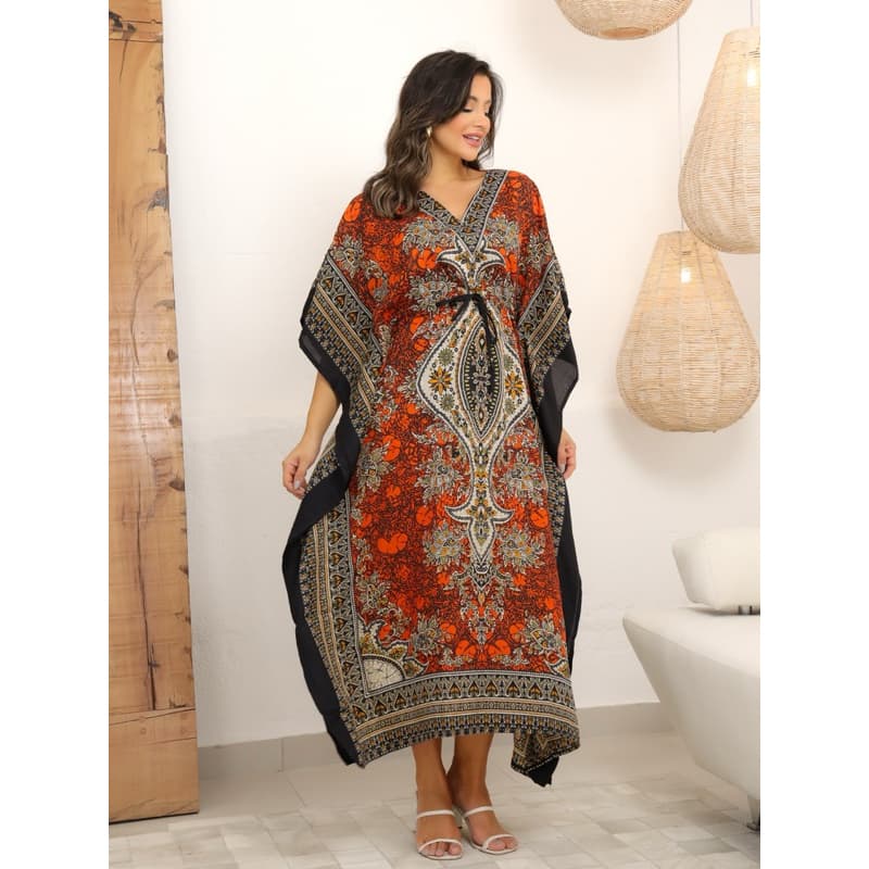 Vestido Kaftan Indiano Longo Estampado Plus Size496