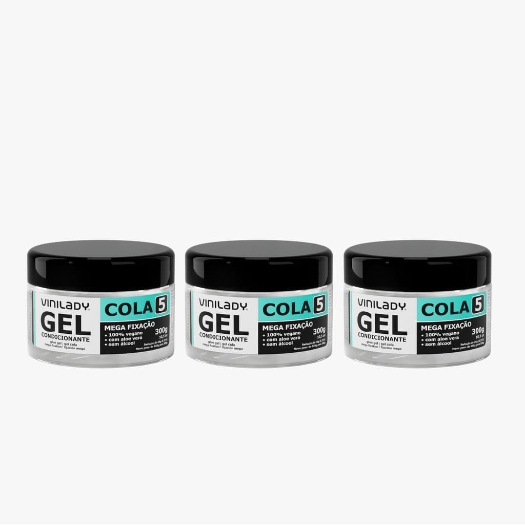 Kit 3 Gel Mega Fixação Nº 5 Modelador De Cabelo Com 300g Cada Unidade 100% Vegano Vini Lady