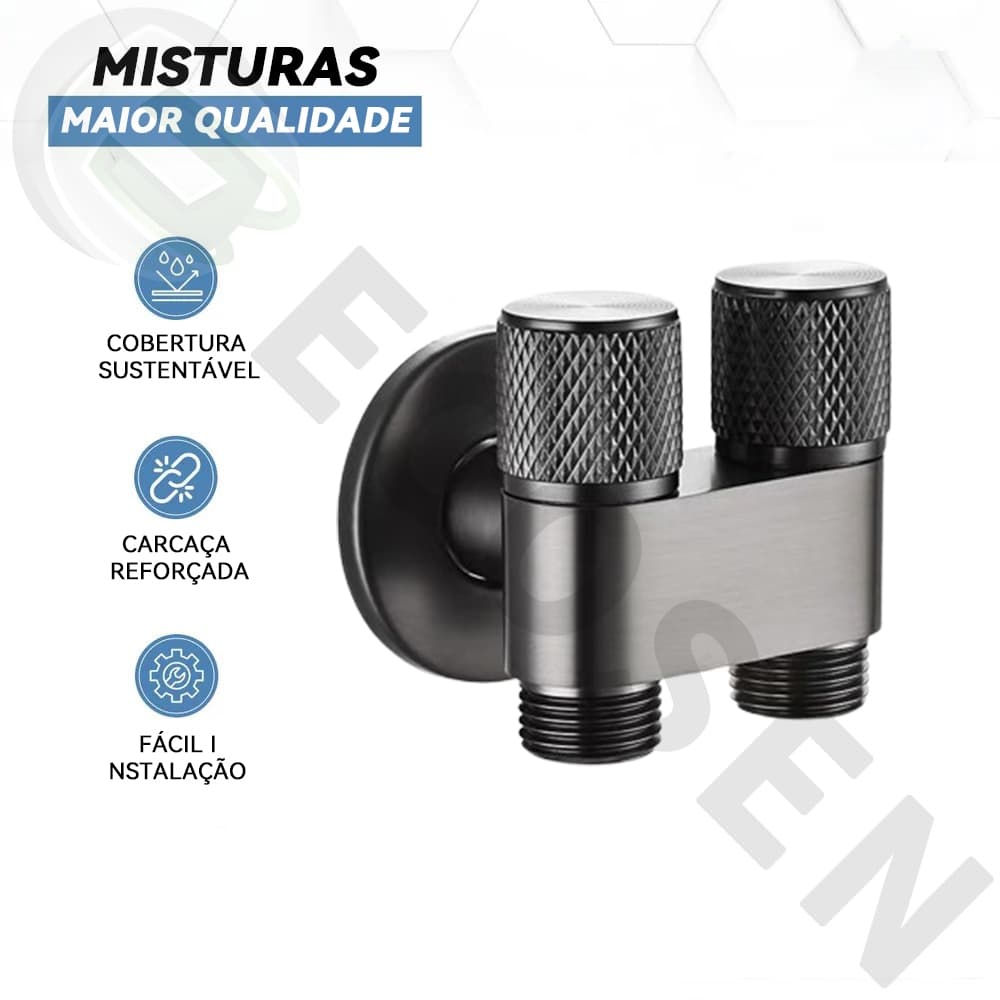 válvula dupla para banheiro Registro Duplo Metal Cromado Para Ducha Higiênica Com ¼" Volta