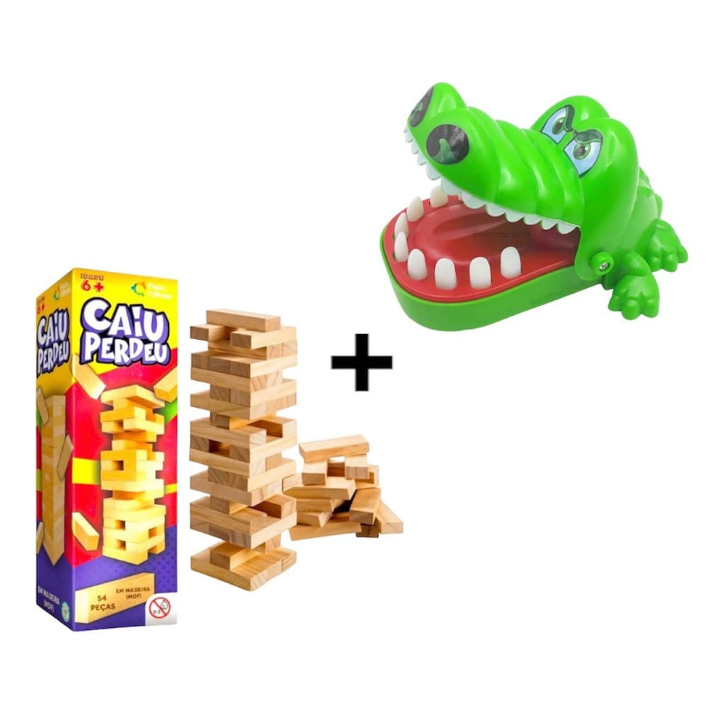 Jogo Caiu Perdeu Torre Maluca De Equilíbrio Divertida Coordenação pais e filhos e Jacaré Morde Dedo Crocodilo Dentista