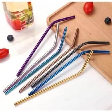 KIT Canudo de Aço Inox Metalizado Reutilizável Escovinha Borrachinhas Drinks Louça