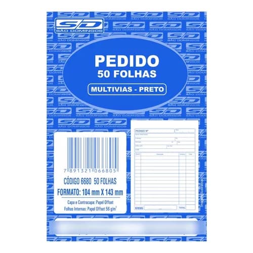 Bloco De Pedido Multivias Preto Pequeno 1 Via 50 Folhas Pct/ 20