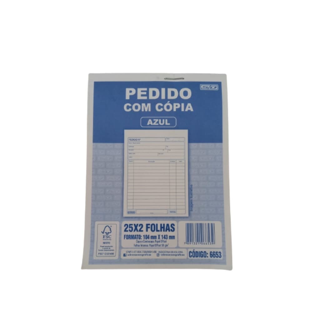 Pedido com Cópia Azul 25 Folhas 104mm x 143mm - São Domingos pct 20un