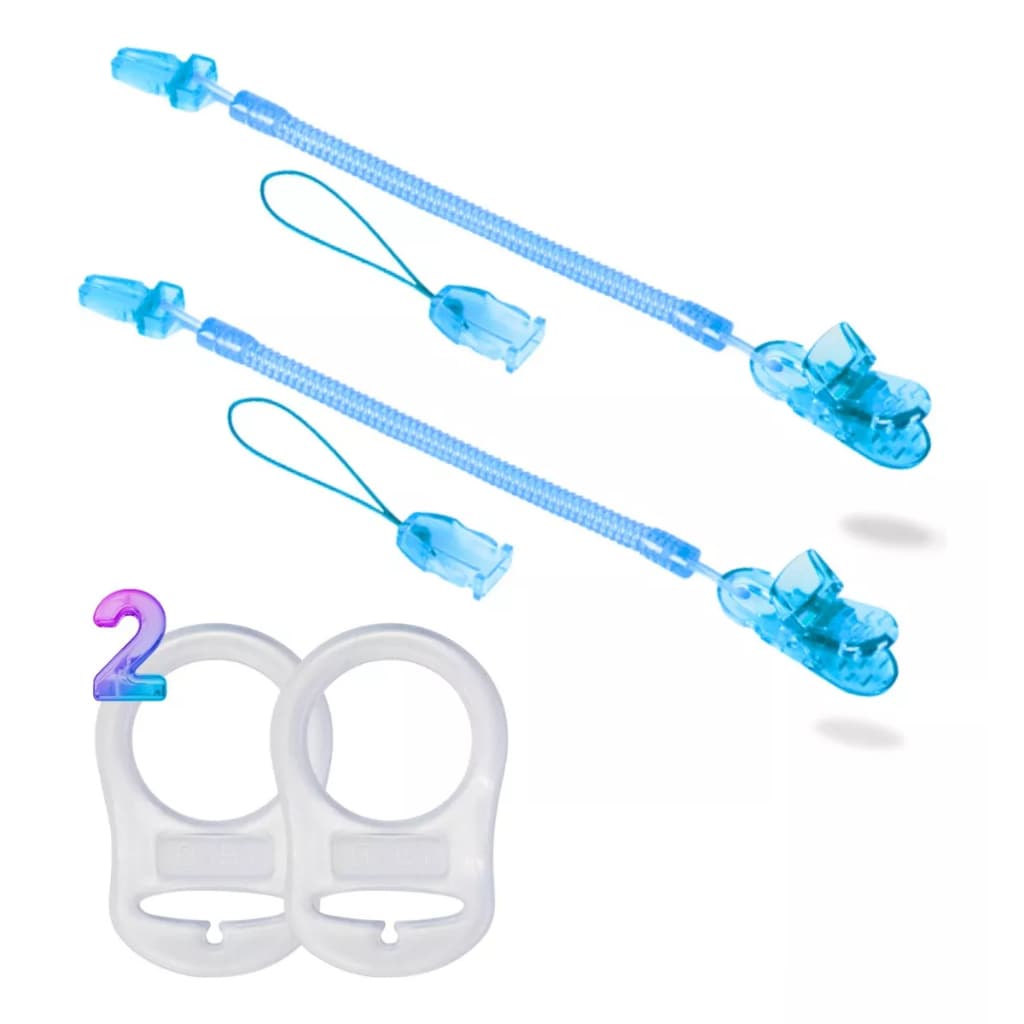 2 Prendedor Chupeta Mola + 2 Anel Adaptador Para Chupeta Mam