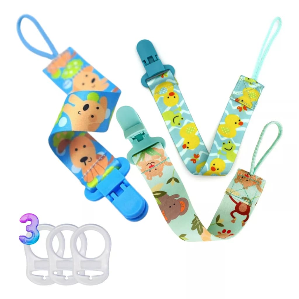 03 Prendedores De Chupeta + 03 Adaptadores De Silicone Universal