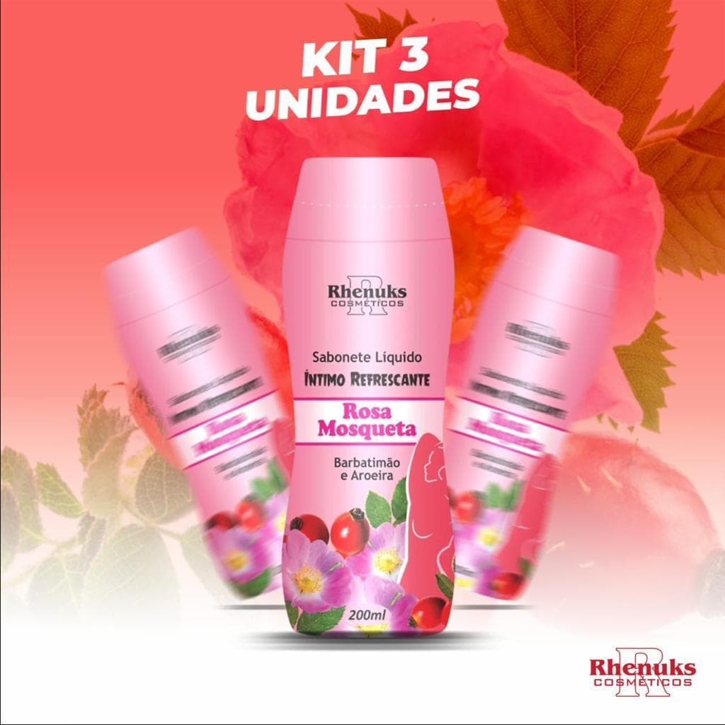 Kit 3 Sabonete Íntimo Refrescante Rosa Mosqueta 200ml Rhenuks