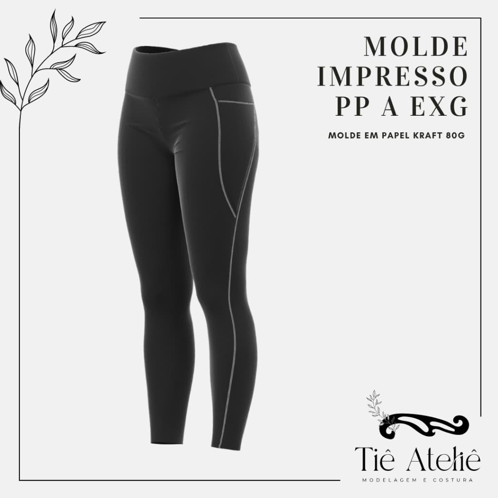 MOLDE EM PAPEL KRAFT DE LEGGING COM RECORTE E BOLSOS PARA COSTURA MODELAGEM EM PAPEL KRAFT