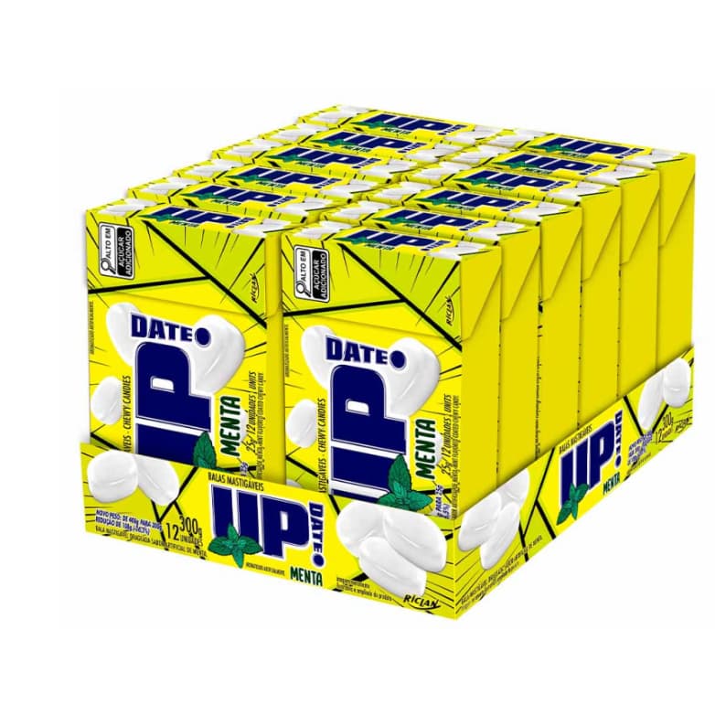 Balas Doces Mastigaveis UP DATE Sabor Menta - Riclan / Display Com 12 Caixinhas