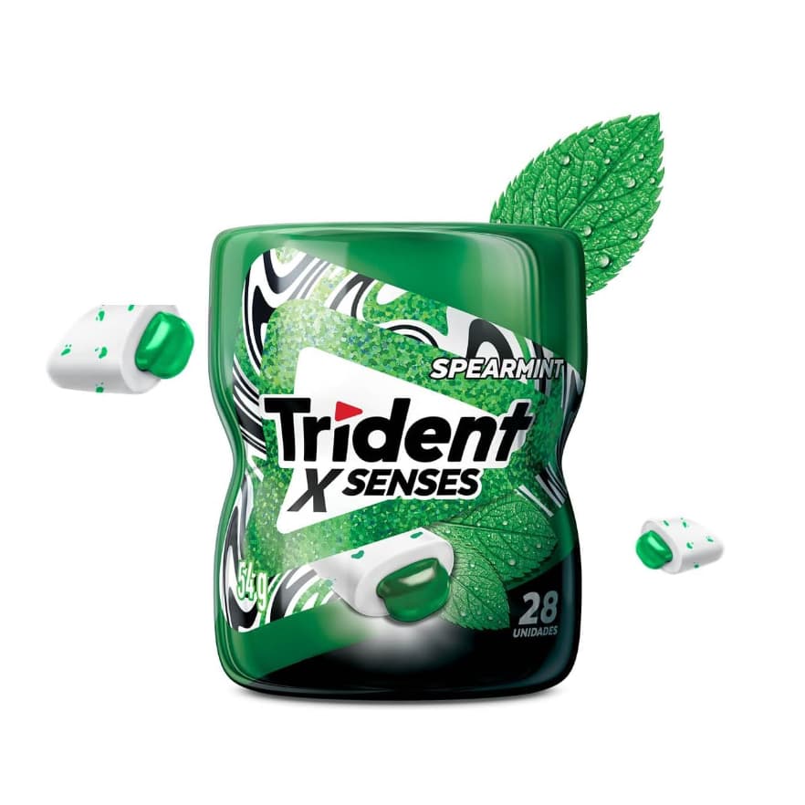 Goma De Mascar TRIDENT X Senses Spearmint Garrafa Pote 54G - Chiclete Sem Açúcar