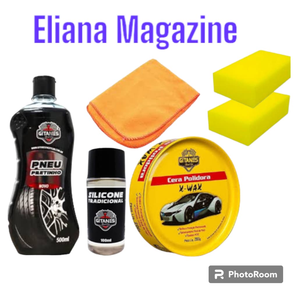 KIT LIMPEZA AUTOMOTIVA PRETINHO CERA SILICONE GITANES