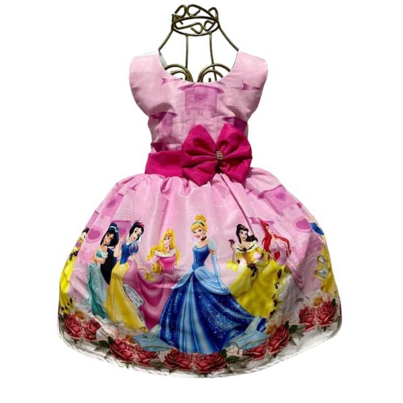 Vestido Infantil Temático Princesas Aniversários e Festas.