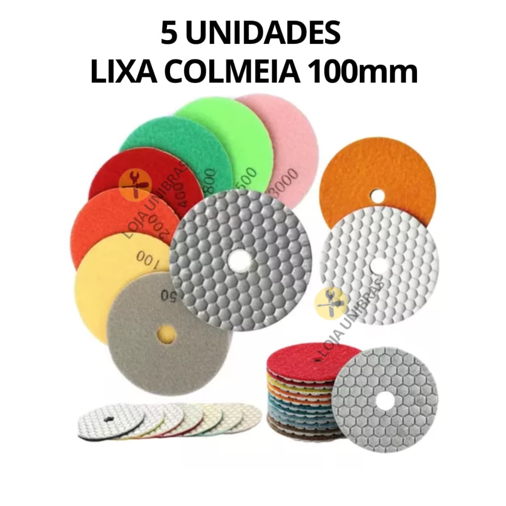Kit 5 Lixas Diamantadas Colmeia Polir A Seco Granito Mármore Colmeia