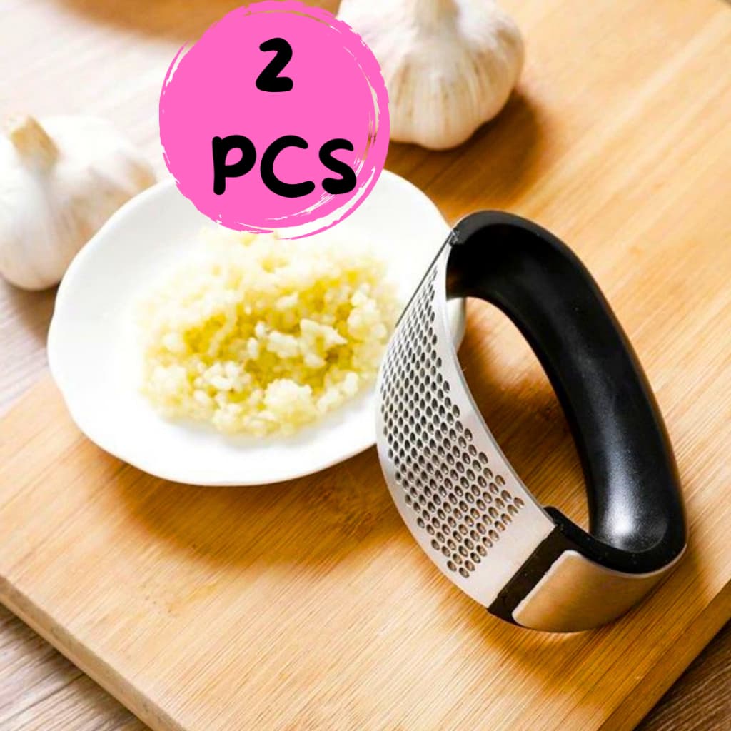 02 Triturador Espremedor Amassador De Alho Inox Manual A Pressão Garlic Press
