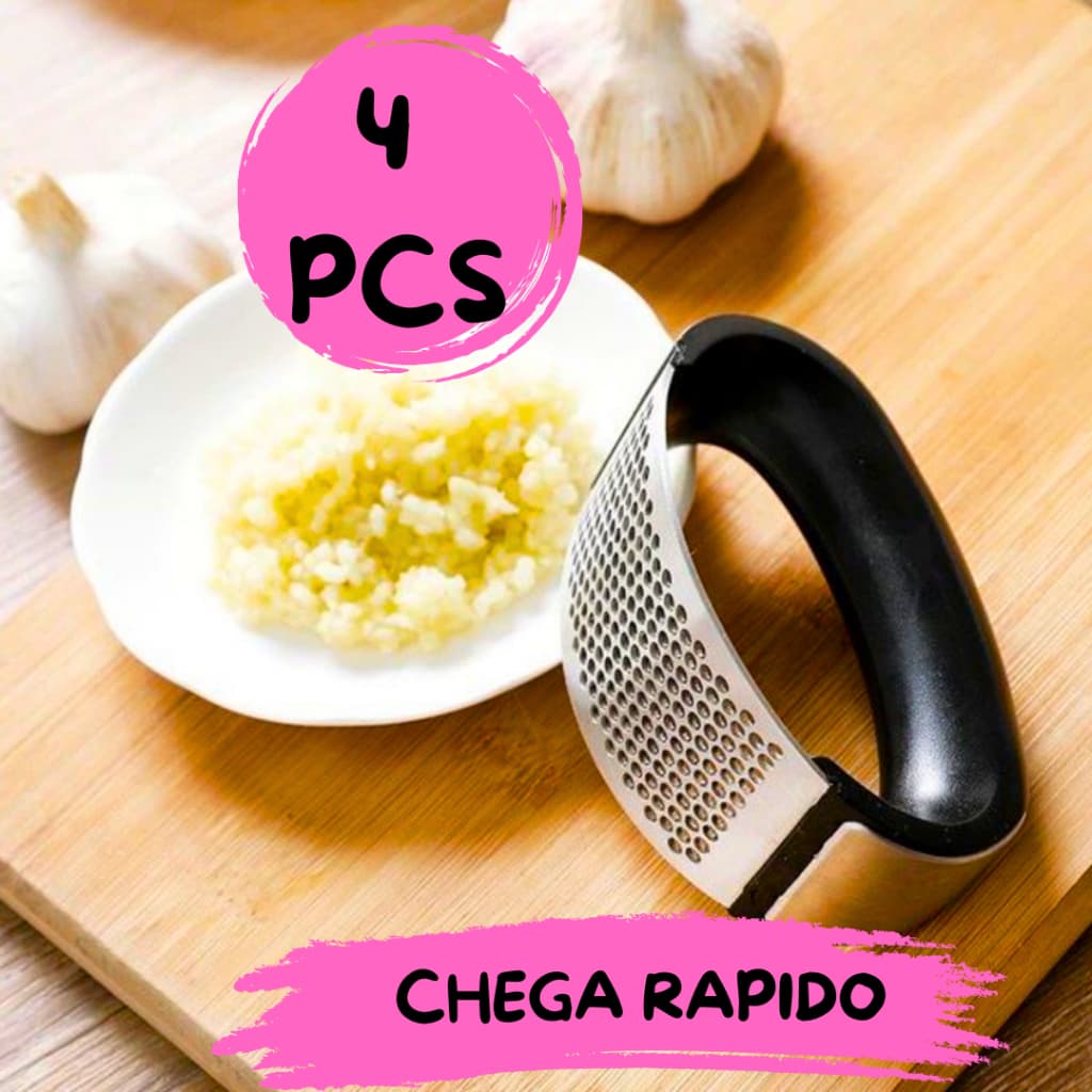 04 Triturador Amassador 11cm Alho Batata Legumes Aço Inox Manual Prático Multiuso Universal Cabo