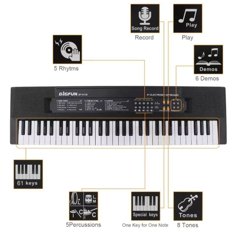 Teclado Musical Eletrônico Musica Bigfun Bf-6138 Teclas Microfone Completo