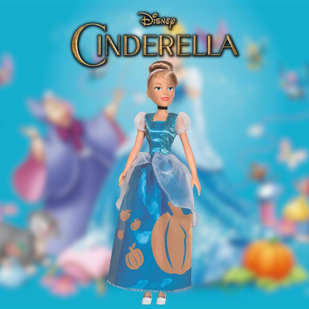 Boneca CINDERELA grande 55 cm Disney Vestido Brilhante Azul Princesas Brinquedos NOVABRINK