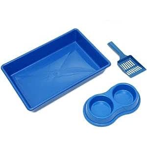KIT BANDEJA GATO (INCLUI BANDEJA, COMEDOURO DUPLO E PÁ HIGIÊNICA)