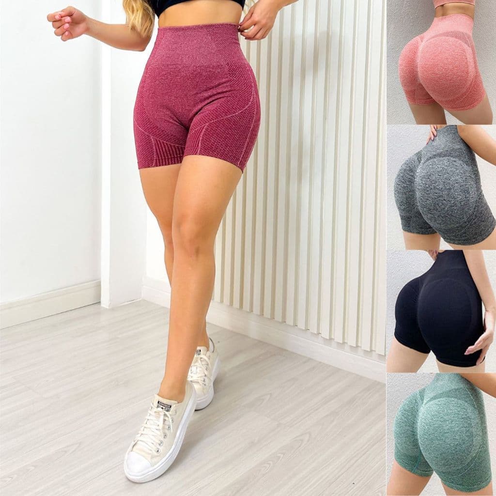 Short Academia  Legging Feminino Levanta Bumbum Sem Costura Cintura Alta
