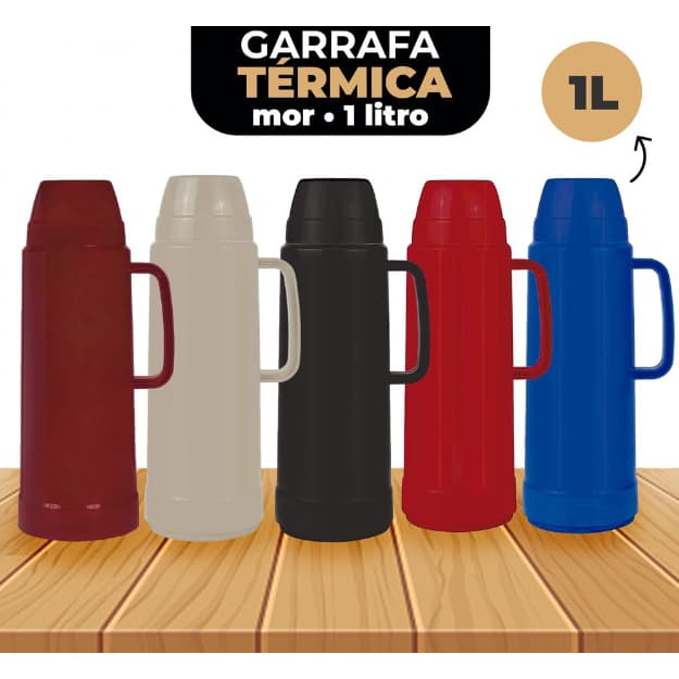 Garrafa Térmica 1 Litro Mor Com Tampa e Alça Vidro Interno  Várias Cores