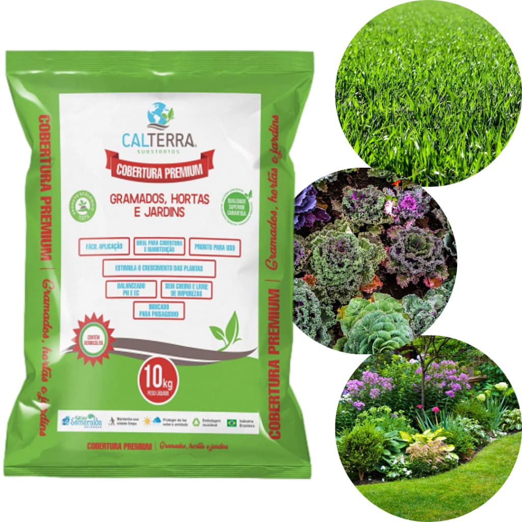 Terra adubada Cobertura Premium Gramados Hortas e Jardins 3KG, 10kg ou 20KG Calterra.