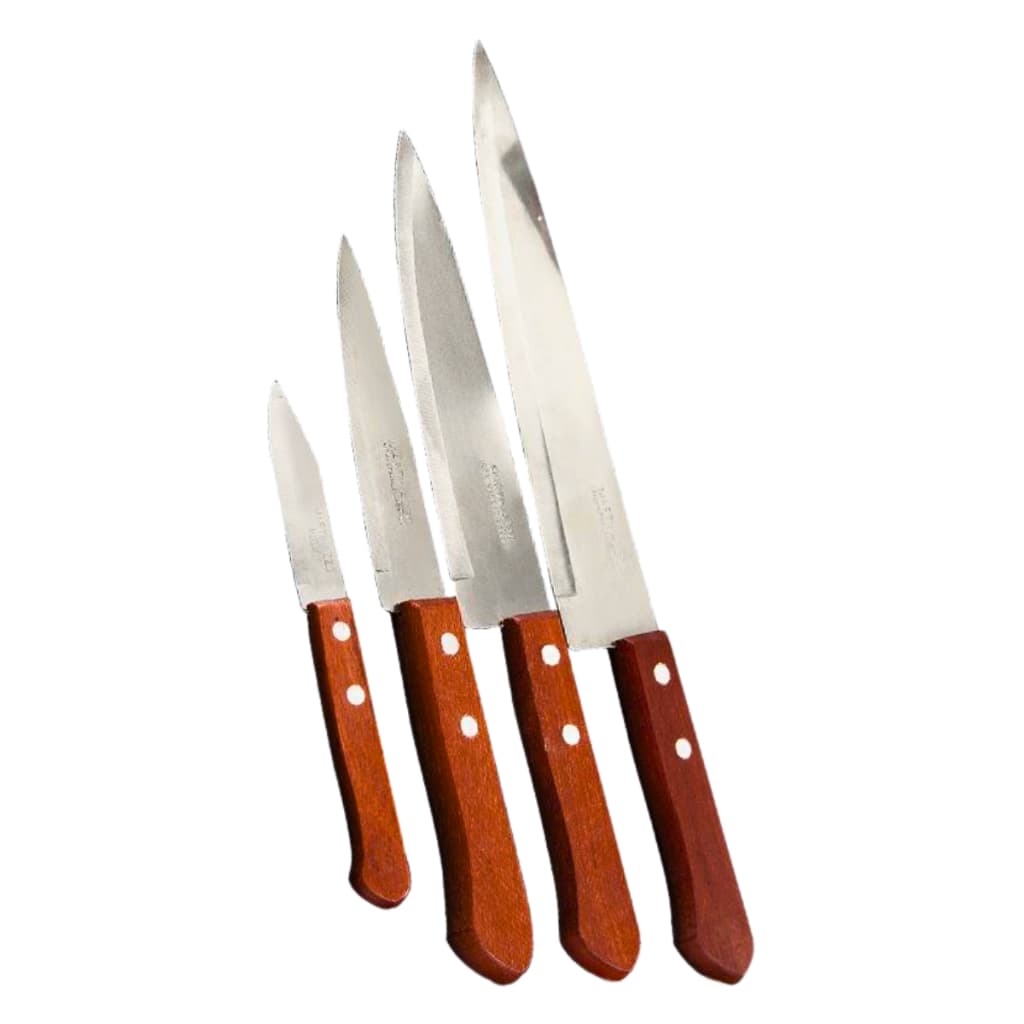 Kit 4 Facas De Cozinha Cabo De Madeira Aço Inox