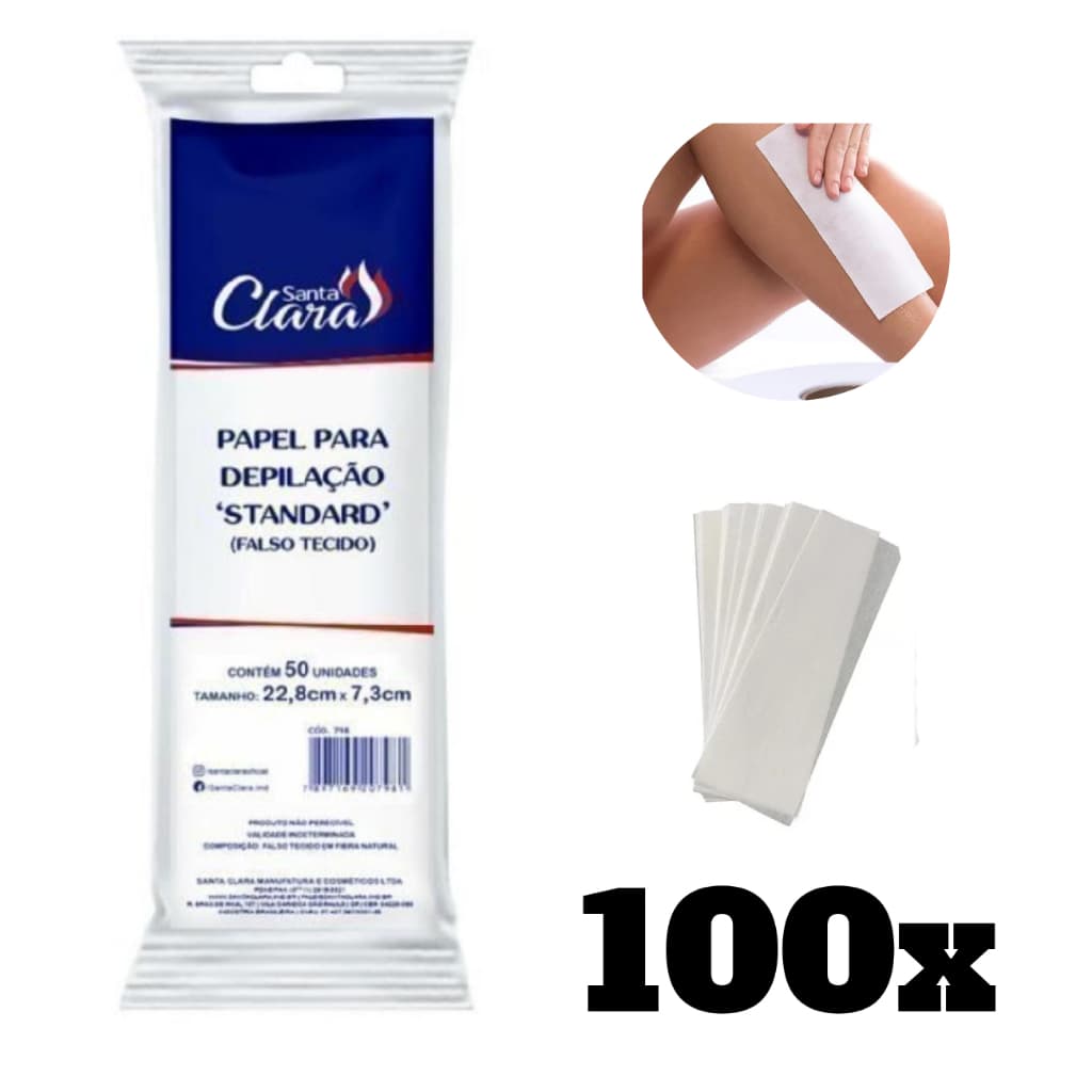 Papel Para Depilação TNT Fibra Natural 100 Unidade Santa Clara Falso Tecido 22,8x7,3