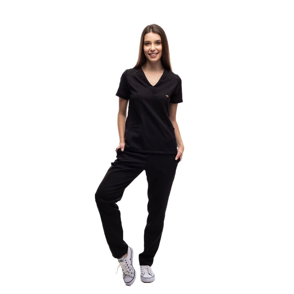 Pijama Cirúrgico Scrub Preto Oxford c/ Bordado GRATIS