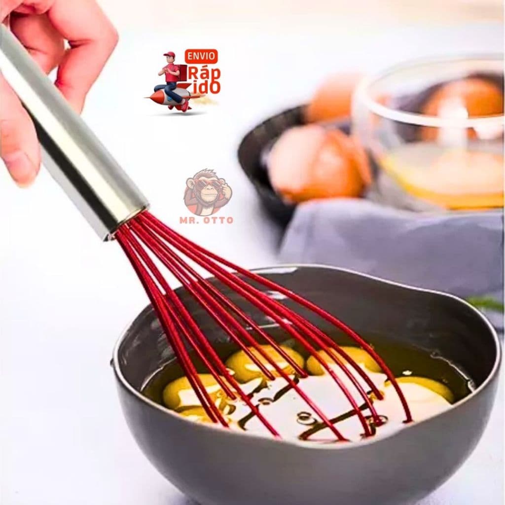 Batedor de Ovos Fouet de Silicone 30cm Com Cabo Aço Inox