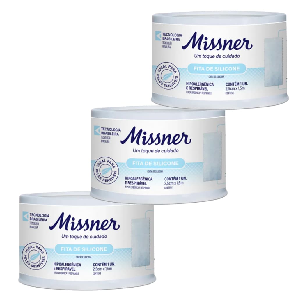 3 un Fita de Silicone Hipoalérgica Branca 2,5cm x 1,5m Missner