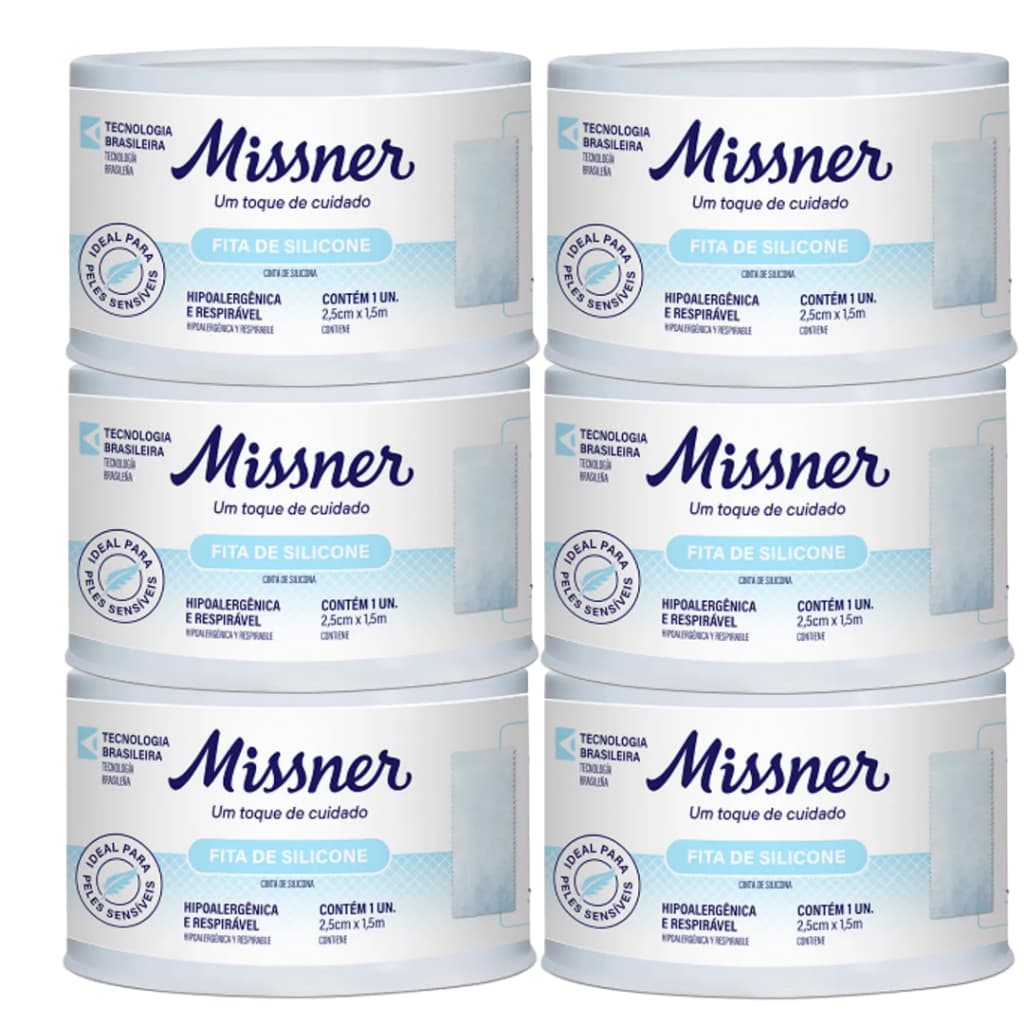 6 un Fita de Silicone Hipoalérgica Branca 2,5cm x 1,5m Missner