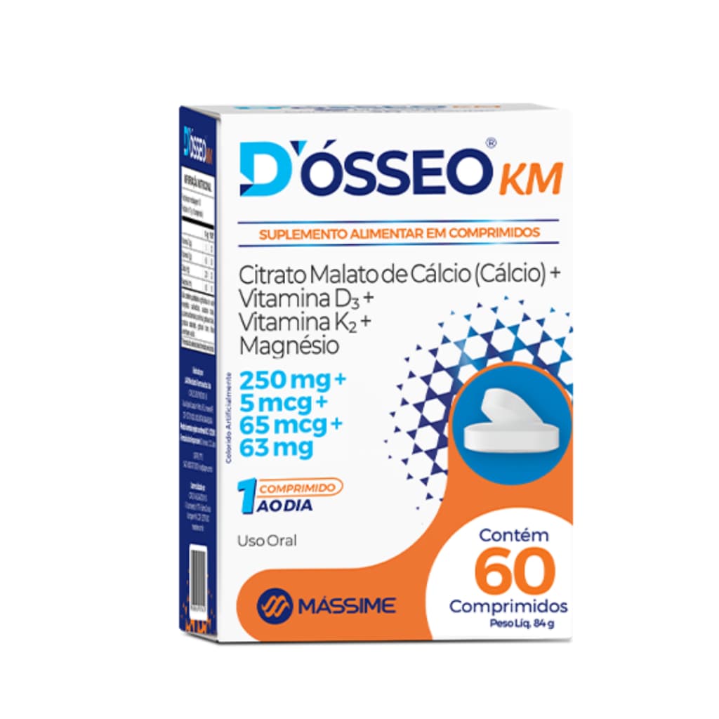 D'ósseo Km 60 comprimidos - Cálcio, Magnésio, D3 E K2