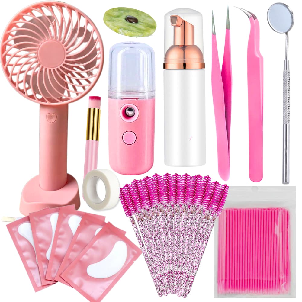 Kit Extensão de Cílios Material Lash Design Ventilador Nano Mister Microbrush Pad Gel Pump Completo