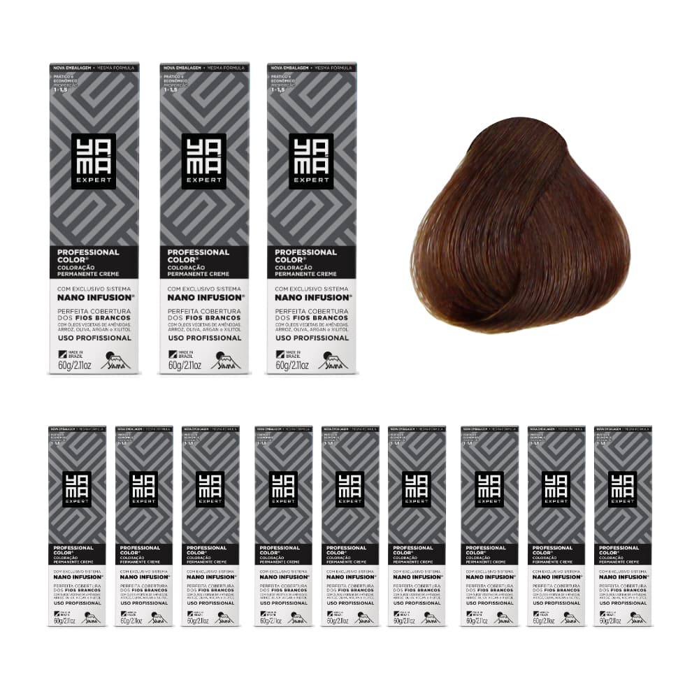 Kit C/12 Coloraçõe Yama Prof Color Nano Infusion 5.17 Castanho Claro Acinzen Marrom