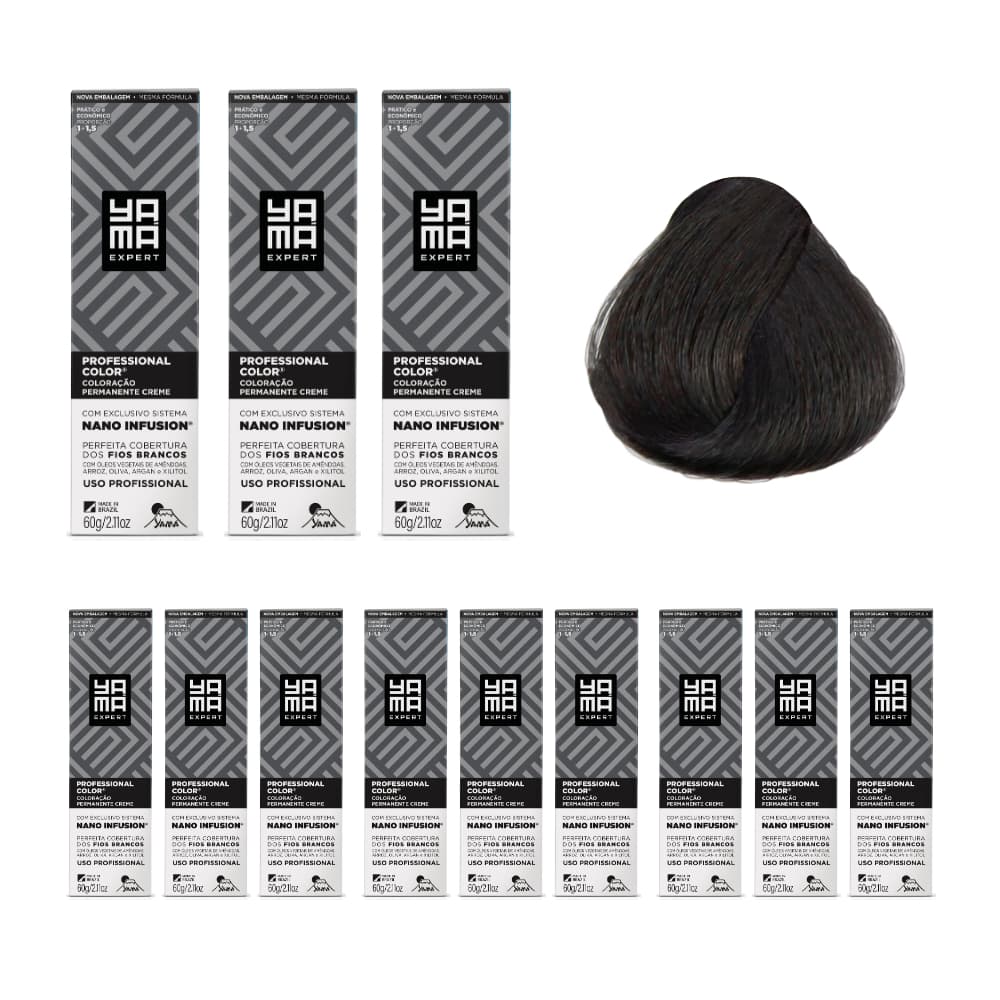 Kit C/12 Colorações Yama Prof Color Nano 4.0 Castanho Médio