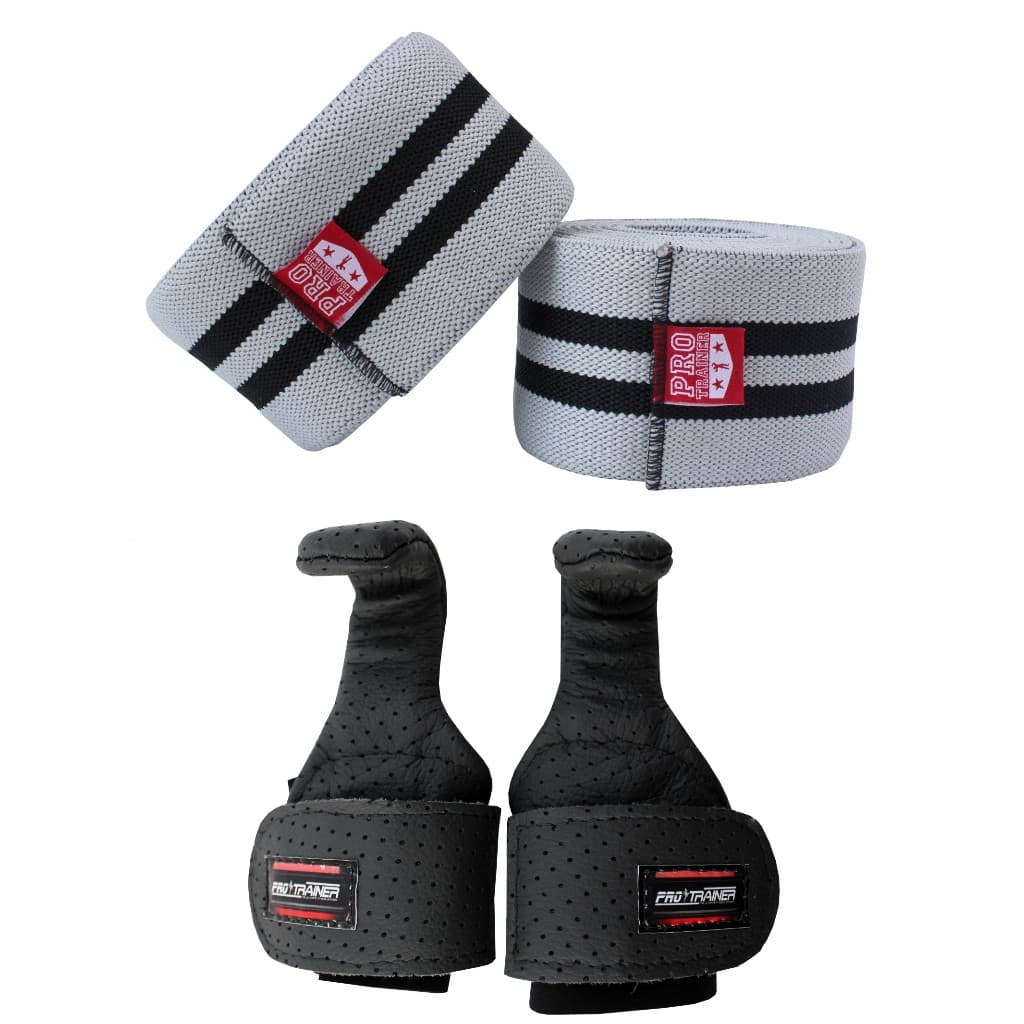 Kit Faixa De Joelho + Strap Gancho Mão Puxada Powerliftin