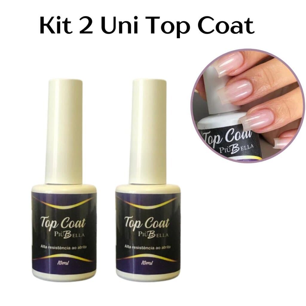 Kit Com 2 Unidades Top Coat Piu Bella Finalizador Unhas Gel Acrygel Fibra Alongamento