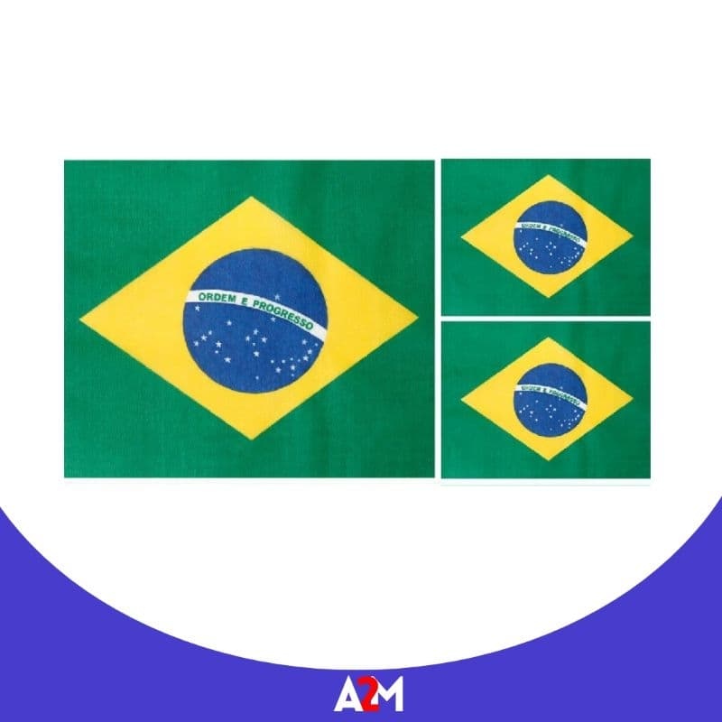 Bandeira Brasil Grande e 2 Bandeiras Pequenas 140cm x 100cm-Tecido TNT